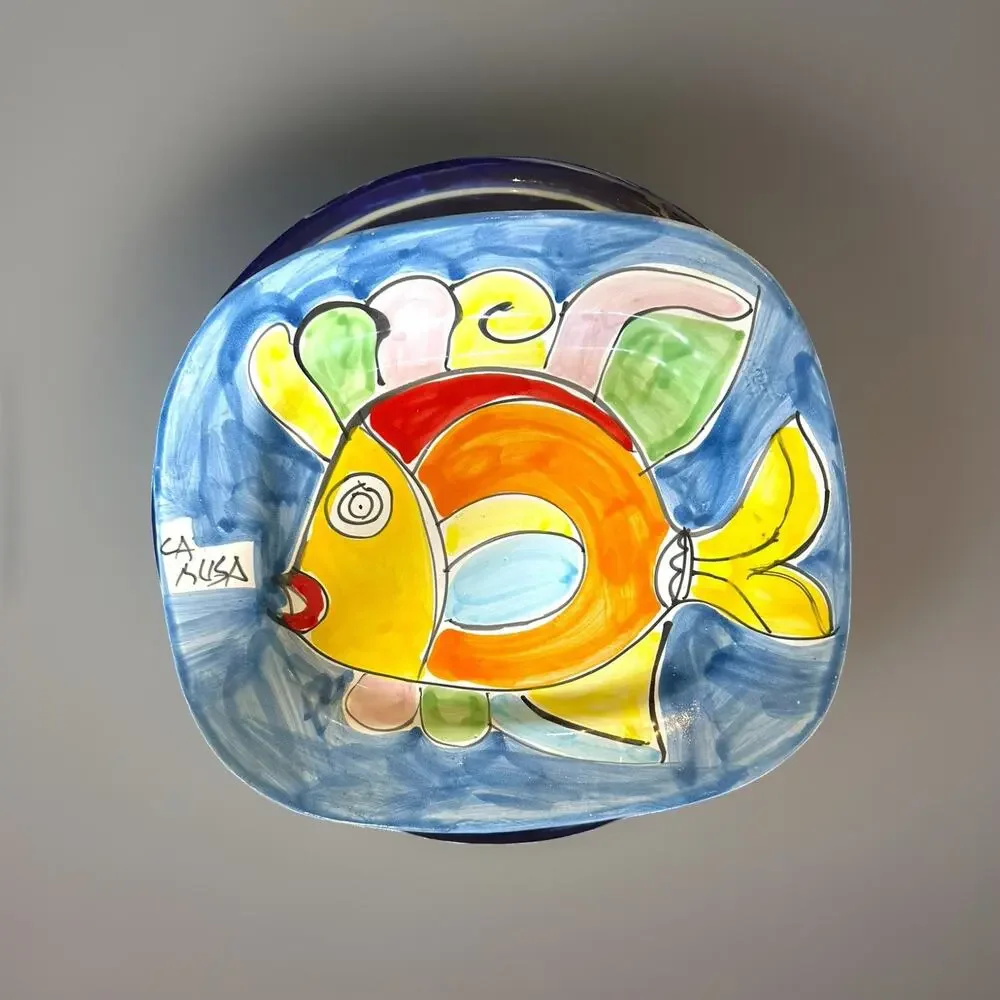 La Musa Fish Plate Italian Handmade Wall Plaque Mid Century Multicolor 10” Wide